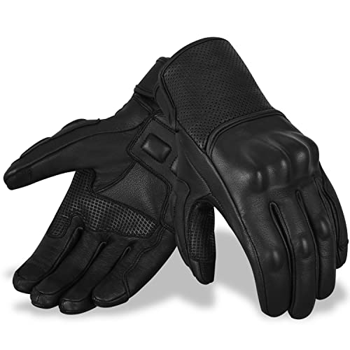 Hand Fellow - Guantes de piel para motocicleta, compatibles con pantalla táctil, con protección de nudillos