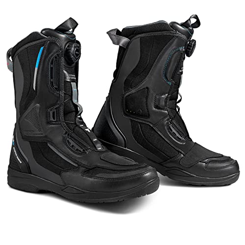 SHIMA STRATO WP, Impermeables Botas Moto Hombre/Transpirables, Reforzadas, Ligeras Botas de Moto Adventure Touring con Sistema de Cierre Rápido ATOP, Protección de Tobillos (Negro, 46 EU)