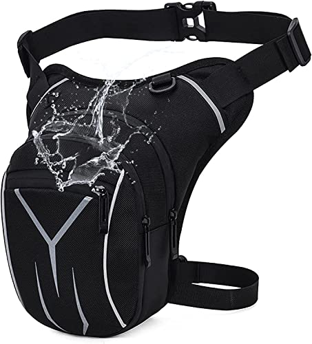 Hylzo Bolsa Pierna Moto Hombre,Impermeable Riñoneras Tactica Pierna Multifunción Riñonera Moto Pierna Bolso Lateral con Reflectante Mochila rinoneras bandoleras Hombre Marca Waist Pack Bag Negro