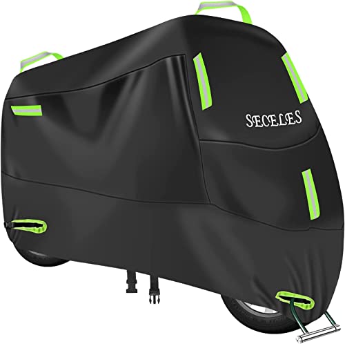 Funda Moto Impermeable para Exterior Interior, 300D Oxford Funda Cubierta para Motocicleta con 7 Tiras Reflectantes y 2 Orificios para Cerradura, para Scooter Motocross (4XL:295 x 110 x 140 cm)