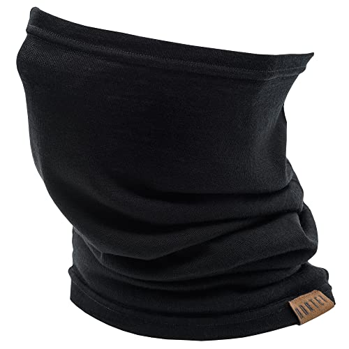 Braga Cuello 100% Lana Merino, Tubular Hombres y Mujeres, Calentador de Cuello, Máscara, Bufanda o Cinta Invierno para Ciclismo, Moto, Esquí, Senderismo. Talla Única 25 x 48 cm, Negro