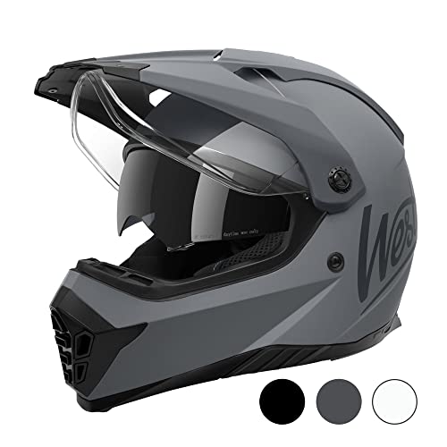 Westt Casco de Motocross MTB Casco de Moto Integral Cross Moto Enduro Quad con Doble Visera Visera Solar para Hombres Mujeres, Certificado ECE Dot, Gris, S (55-56 cm)