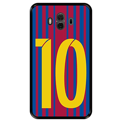 Funda Negra para [ Huawei Mate 10 ] diseño [ Ilustración fútbol, número 10 ] Carcasa Silicona Flexible TPU