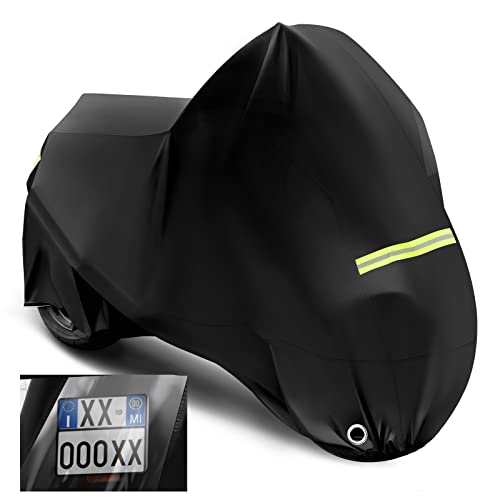 WOLTU Funda Moto de Tela Oxford 210D, Cubierta para Moto Impermeable, Protección contra UV, Viento y Lluvia, con Agujeros de Candado, Dobladillo Elástico y Hebilla, 245x105x125cm Negro