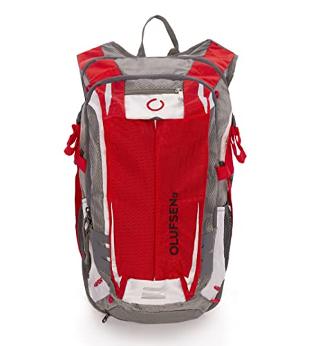 OLUFSENkids- Mochila de Montaña Impermeable para Niños y Adolescentes - Ideal para Excursiones, Senderismo, Trekking y Ciclismo - Resistente al Agua - 16L: Perfecta para niños entre 6 y 16 años (Rojo)