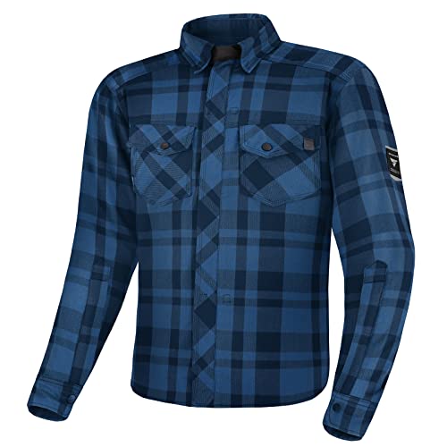 SHIMA RENEGADE MEN 2 Camisa Moto Hombre - Chaqueta Moto de Algodóncon con FiberQL - Aramida y capa de refrigeración, protectores CE, cremallera y cierre a presión (Azul, M)