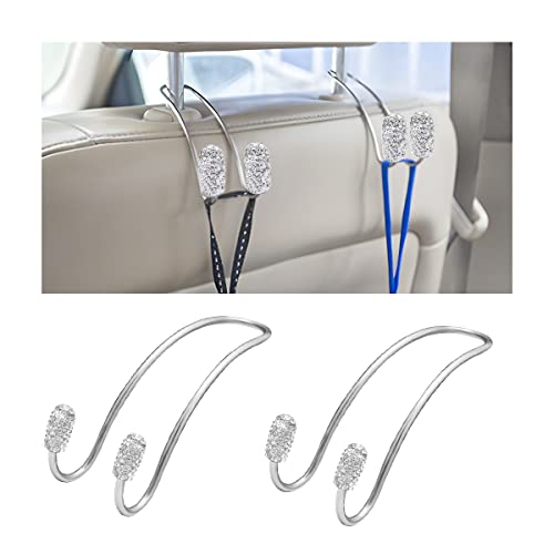 CGEAMDY 2 Piezas Reposacabezas De Automóvil Gancho, Práctico Brillante Universal Espacios Almacenamiento, Ganchos De Acero Inoxidable De Cristal Asiento Trasero, Para Suv Camión Vehículo (Blanco)