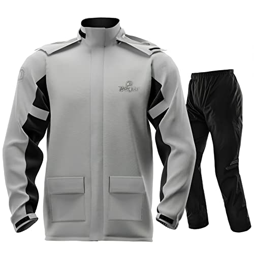 IRON JIA'S Traje de Lluvia Hombre- Chaqueta y Pantalón de Impermeable, Chubasqueros Ligera con Capucha, para Motocicleta Ciclismo Al Aire Libre-L