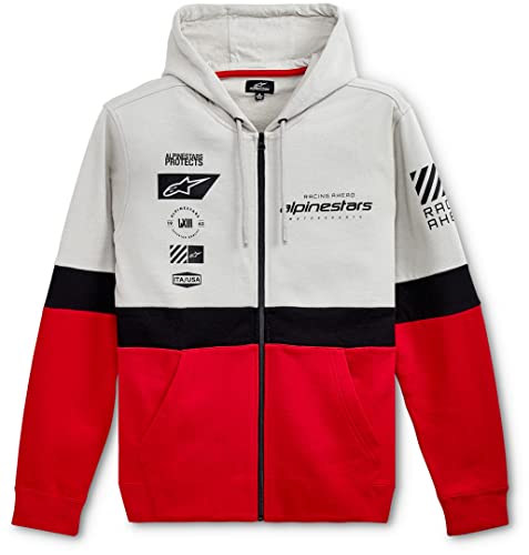 Alpinestars, Position Zip Hoodie, Sudadera con Cremallera Y Capucha, Plateado / Negro / Rojo, XXL, Hombre