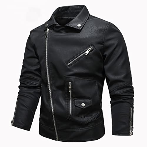 Chaqueta Cuero para Hombre Motocicleta Chaqueta Cuero Imitación Piel Cerdo Hombre Chaqueta PU con Cremallera Oblicua Solapa Grande Tamaño Europeo Chaqueta Hombre Estilo Coreano A,XXXL