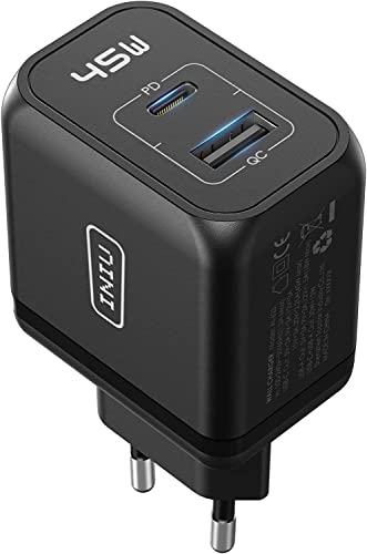 INIU 45W Cargador USB C, 2 Puertos USB C y USB A con tecnología GAN, Cargador Rápido USB C Adaptador de Pared PD 3.0 Compatible con Galaxy S22 S21Ultra, iPhone 14 13 12 Pro MAX Mini, iPad Macbook Air