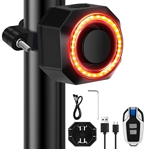 zerotop Alarma Inalámbrica De Bicicleta Motocicleta, Antirrobo Alarma Bicicleta Impermeable con Luces Traseras, Alarma De Bicicleta Recargable con Control Remoto,Alarma Motocicleta 110 dB Súper Fuerte