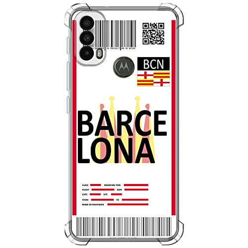 Movilshop Funda Antigolpes [ Motorola Moto E40 ] Billete de Avión [ Barcelona ] Esquina Reforzada Silicona 1.5mm de Grosor Flexible Transparente Bumper Gel TPU