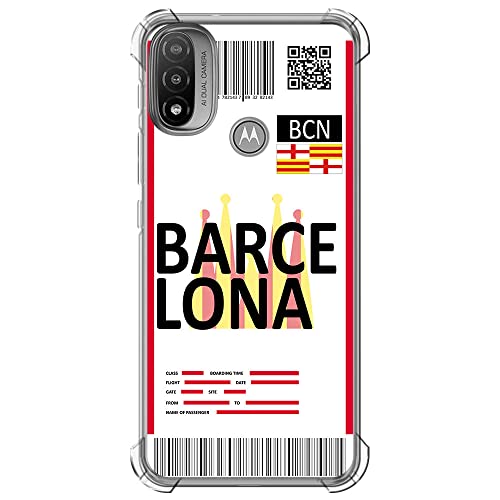 Movilshop Funda Antigolpes para Motorola Moto E20 Billete de Avión [ Barcelona ] Esquina Reforzada Silicona 1.5mm de Grosor Flexible Transparente Bumper Gel TPU