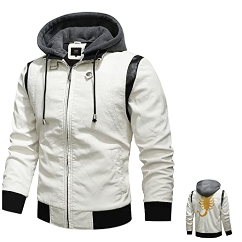 MTTKTTBD Chaqueta De Cuero con Capucha para Hombre - Otoño Invierno Bolsillo con Cremallera Motocicleta PU Abrigo Cuero Sintético - Cálido Vellón Moda Casual Biker Bomber Prendas Abrigo B,M