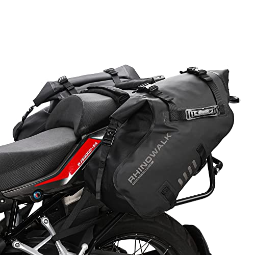 WILDKEN Bolso Lateral de Motocicleta, 28L Bolso Trasero de Motocicleta, Alforja Impermeable, Bolsa de Lona/Bolsa de Asiento Trasero/Bolsa de Viaje/Bolsa de Motocicleta de Larga Distancia (Negro)