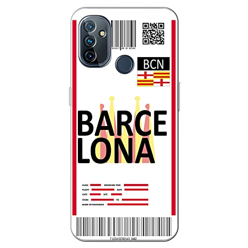 Movilshop Funda para [ Motorola Moto G9 Plus ] Billete de Avión [ Barcelona ] de Silicona Flexible Transparente Carcasa Case Cover Gel para Smartphone.