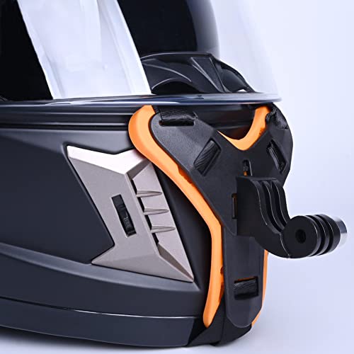 YEHOLDING Soporte de Barbilla con Correa para Casco Integral de Moto + Extra para Diferentes escenarios de Montaje Adhesivo Plano y Curvo para GoPro Insta360 dji SJCAM APEMAN etc(Negro + Naranja)