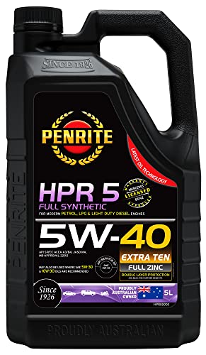 Penrite HPR5 5W40 Premium Aceite de motor totalmente sintético | Doble protección para motores de gasolina, diesel y GLP | Garantía OEM y licencia API | Full Zinc & Extra Ten (5 Litros)