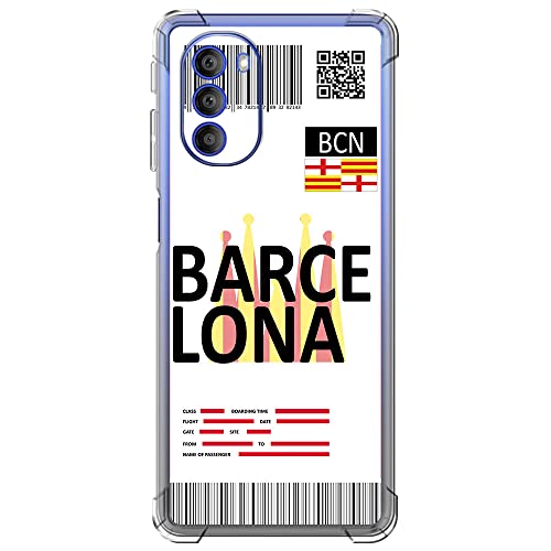 Movilshop Funda Antigolpes [ Motorola Moto G51 5G ] Billete de Avión [ Barcelona ] Esquina Reforzada Silicona 1.5mm de Grosor Flexible Transparente Bumper Gel TPU