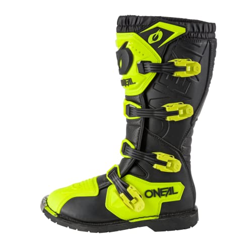 O'NEAL | Botas de Motocross | Motocicleta de Enduro | Confort suela de aire, cuatro hebillas | Botas Rider Pro | Adulto | Negro Amarillo Neón | Talla 40