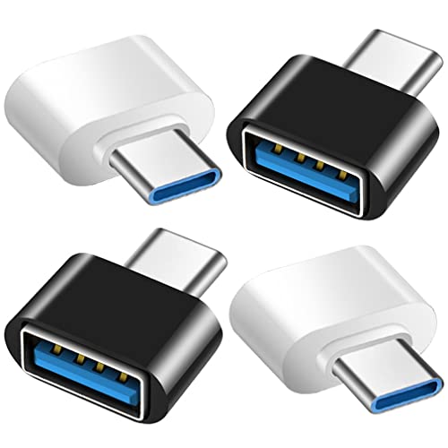 Mepsies Adaptador USB C a USB (4 Piezas), Adaptador USB-C a USB 3.0 OTG, USB-A Hembra a USB-C Macho Compatible con MacBook Pro, Samsung Galaxy, Teléfonos Tipo-C, Tabletas y Más (2 Negro y 2 Blanco)