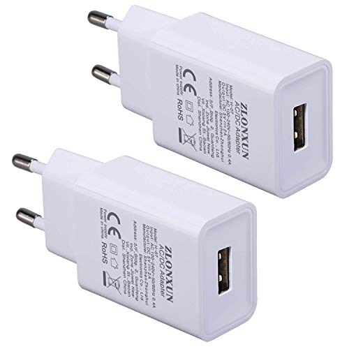 ZLONXUN Cabeza Cargador de 2 Paquetes - Adaptador de Enchufe de Carga USB 5V/2A Compatible con iPhone,Huawei,Samsung Galaxy, LG,Motorola,BlackView,Lector electrónico,Tableta,Auriculares,Consola Juegos