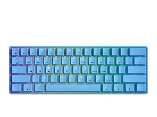 GK61 Teclado mecánico para juegos – 61 teclas multicolor RGB iluminado LED retroiluminado con cable programable para PC y Mac Gamer (Gateron mecánico amarillo, azul)