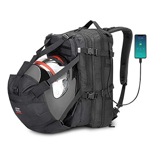 Mochila para Moto Impermeable, Mochila de Moto para Casco, Bolso de Ciclo con Compartamiento para el Casco, con puerto de carga USB, 37L