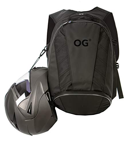 OG Original EZ-RiderPRO Mochila Moto Negra Expandible 28-35L, Bolsa Porta-Cascos Motorista, Correa Casco, Impermeable, Portátil, Reflectante (Logo Negro)