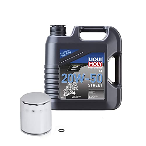 Harley-Davidson o Liqui Moly Juego de cambio de aceite para motocicleta Premium 5 filtros de aceite + aceite de motor 20W-50 (4 L) + junta tórica, cromo/Liqui Moly