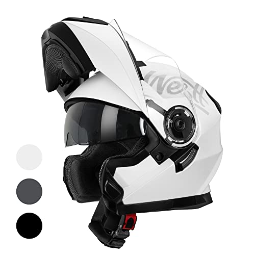 Westt Casco de Moto Integral abatible para Hombres Mujeres con protección Reforzada para la Barbilla, para Chopper, ciclomotor, Scooter Moto Modular con certificación ECE Dot, Blanco, M (55-56 cm)