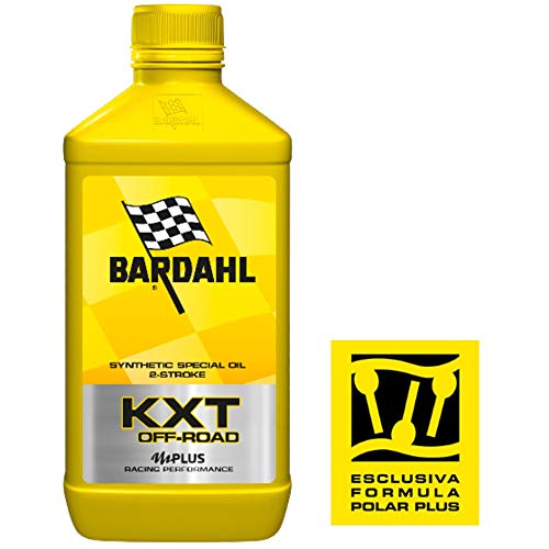 Aceite Sintético para Motos 2T - Buena Lubricación para el Motor - KXT Off Road - 1 L - Para Competiciones - Bajo Contenido en Cenizas - Alta Viscosidad - Bardahl