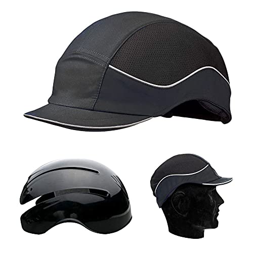 Gorra Seguridad/Casquete Antigolpes micro visera 3cm para proteger de impactos como piedras, Ramas, Casco interior ABS con almohadilla EVA. Pro Gorra anti-choque EN 812 A1 - Color: Negro