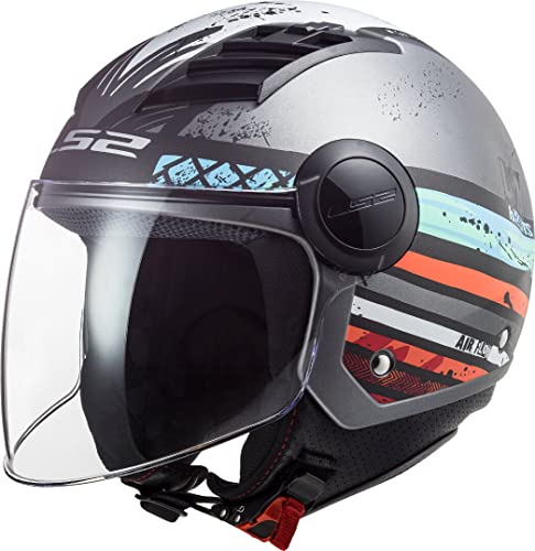 LS2, Casco jet de moto Airflow ronnie, L, mat gris azul