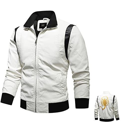 MTTKTTBD Uniforme de béisbol para Hombre, Chaqueta de Cuero Volador, Abrigo Cortavientos de Cuero PU para Motocicleta, Chaqueta Informal Elegante con Cremallera Estilo Motorista A,L