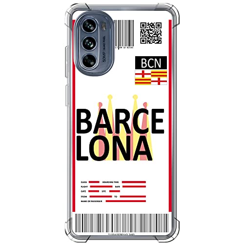 Movilshop Funda Antigolpes para Motorola Moto G62 5G Billete de Avión [ Barcelona ] Esquina Reforzada Silicona 1.5mm de Grosor Flexible Transparente Bumper Gel TPU