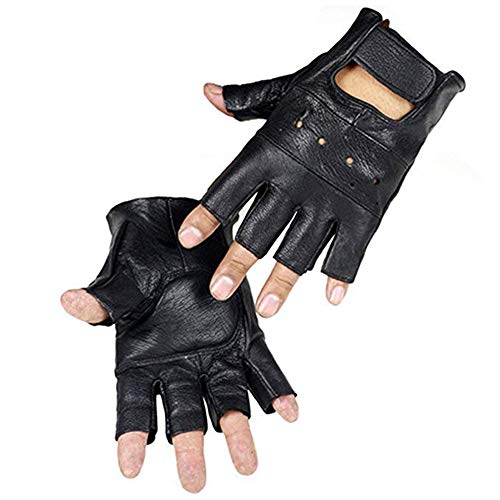 Long Keeper Guantes de Cuero Sin Dedos Hombre Guantes Negros Cuero Artificial Unisex para Moto Ciclismo Alpinismo Deporte