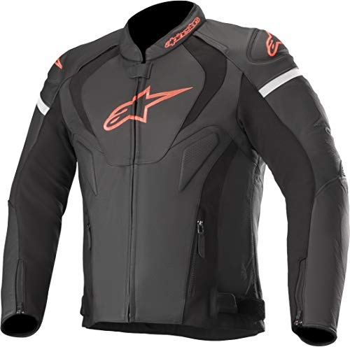 Alpinestars Chaqueta moto Jaws V3 Leather Jacket Black Red Fluo, Negro/Rojo, 46