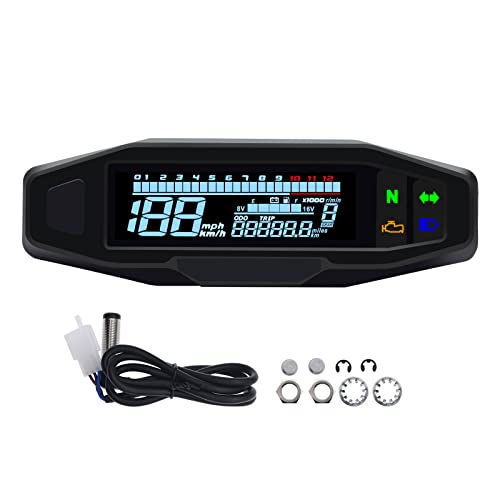 KAOLALI Tacómetro Digital Universal para Motocicleta, Velocímetro Digital con Pantalla LCD Carburador Contador de Kilómetros con Sensor