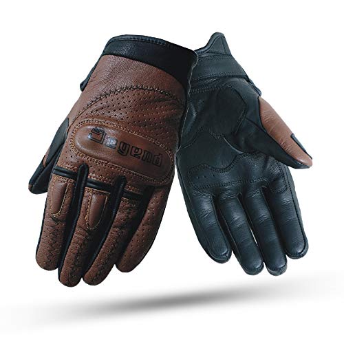 DEGEND Daytona Marrón | Guantes Moto Verano Hombre - Guantes de Piel Tipo Vintage con Protecciones en Nudillos Dedos y Palma - Accesorios Motocicleta - Guantes de Moto Marrones - Tallas (XS-XXL)