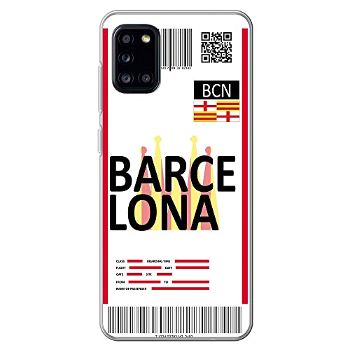 Movilshop Funda para [ Motorola Moto G8 Plus ] Billete de Avión [ Barcelona ] de Silicona Flexible Transparente Carcasa Case Cover Gel para Smartphone.