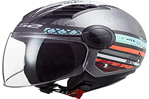 LS2, Casco jet de moto Airflow ronnie, XXL, mat gris azul