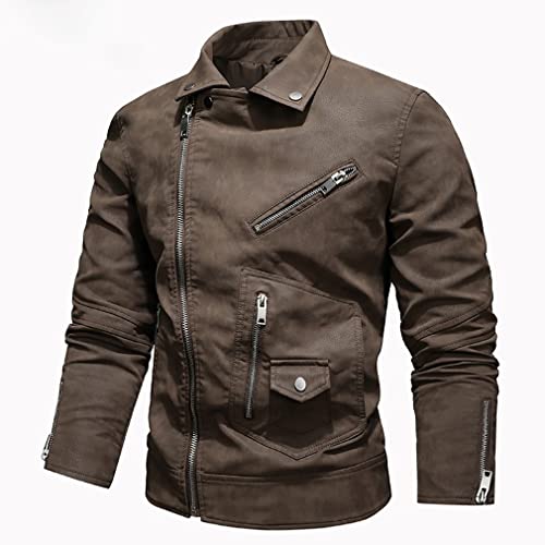 Chaquetas de Cuero PU de otoño para Hombres Retro Multi Bolsillos Militar Cargo Motocicleta Chaqueta Stand Collar ejército Rompevientos A,S