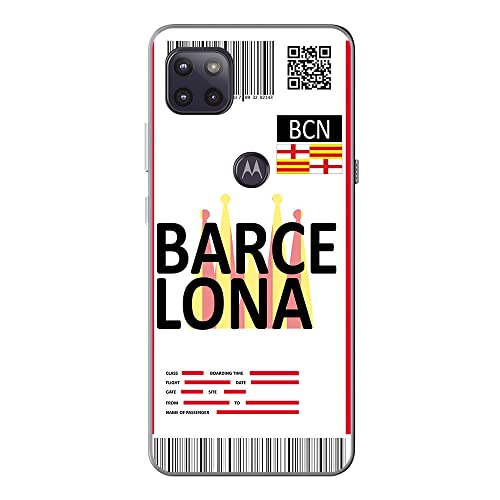 Movilshop Funda para [ Motorola Moto G 5G ] Billete de Avión [ Barcelona ] de Silicona Flexible Transparente Carcasa Case Cover Gel para Smartphone.