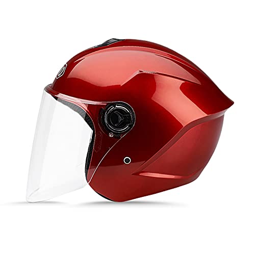 LIONCIANO Cascos De Motocicleta para Hombres y Mujeres, Cascos De Ciclomotor con Viseras.El Cabezal Anticolisión Protege La Seguridad Vial De Los Usuarios(Rojo Rubí)