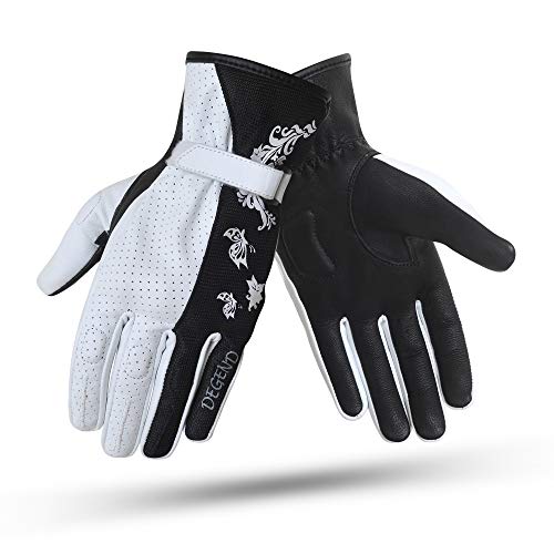 DEGEND Butterfly Lady NB | Guantes Moto Verano Mujer - Guantes de Piel con Ventilación y Protecciones Nudillos Palmas y Dedos- Accesorios Motocicleta - Guantes de Moto Negros Blanco - Tallas (XXS-XL)