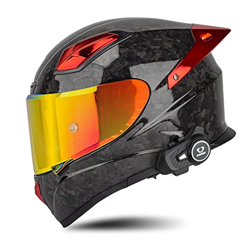 BCBKD Casco Integral Moto Fibra de Carbono con Intercomunicador Bluetooth Integrado ECE Homologado Casco de Moto Scooter para Mujer Hombre Casco para Moto de Carretera con Doble Visera E,XXL