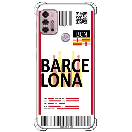 Movilshop Funda Antigolpes para Motorola Moto G30 Billete de Avión [ Barcelona ] Esquina Reforzada Silicona 1.5mm de Grosor Flexible Transparente Bumper Gel TPU