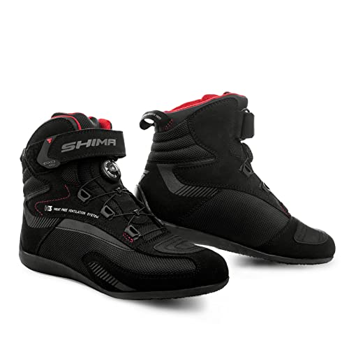 SHIMA EXO Vented, Zapatos de Motocicleta para Hombres | Zapatos de calle reforzados con sistema de cierre ATOP, Suela antideslizante, Mango de cambio de marchas (Negro, 43)